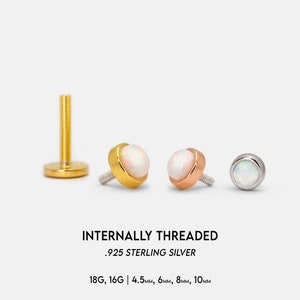 18G/16G Tiny Fire Opal Internally Threaded Labret Stud • Cartilage Earring • Tragus • Conch Stud • Cartilage Stud • Flat back Labret