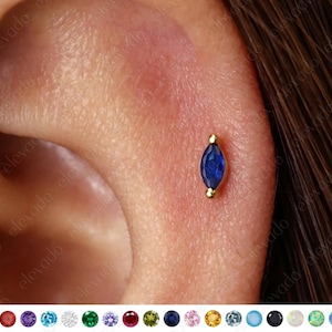 Brincos labret de safira marquise com parte traseira lisa 18G/16G • brincos de cartilagem • piercing tragus • brincos de hélice • piercing no nariz • joias elevado