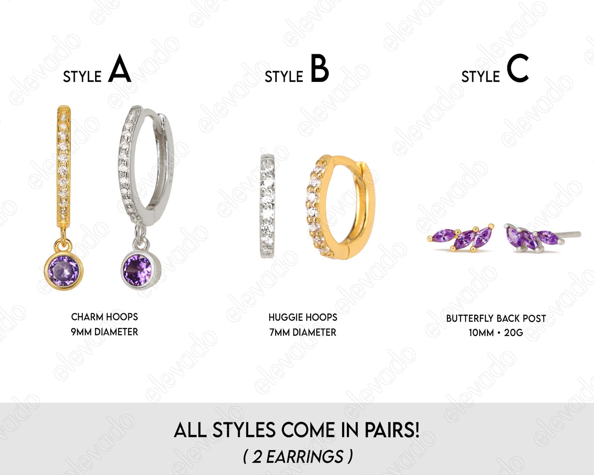 Orecchini a cerchio Huggie in argento Sterling con granato CZ