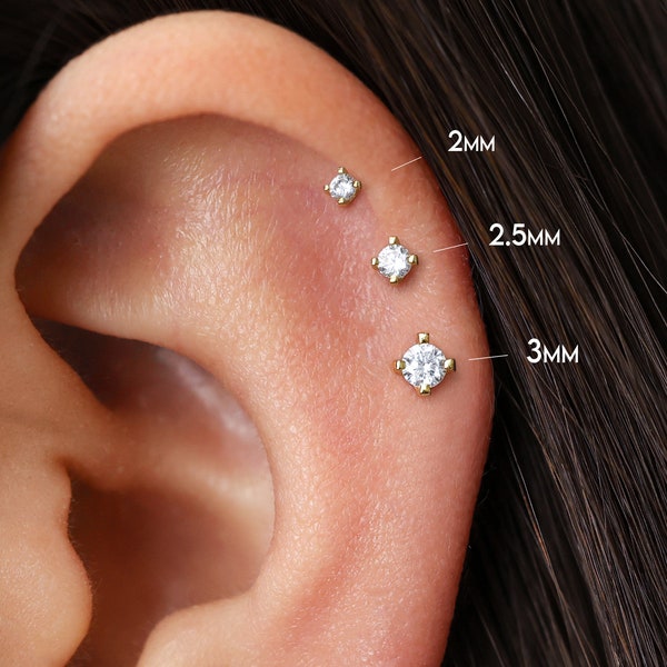 Pendiente labret de plata maciza 925 sin rosca, calibre 20G/18G/16G • Pendiente para tragus • Pendiente de parte trasera plana • Hélix • Concha
