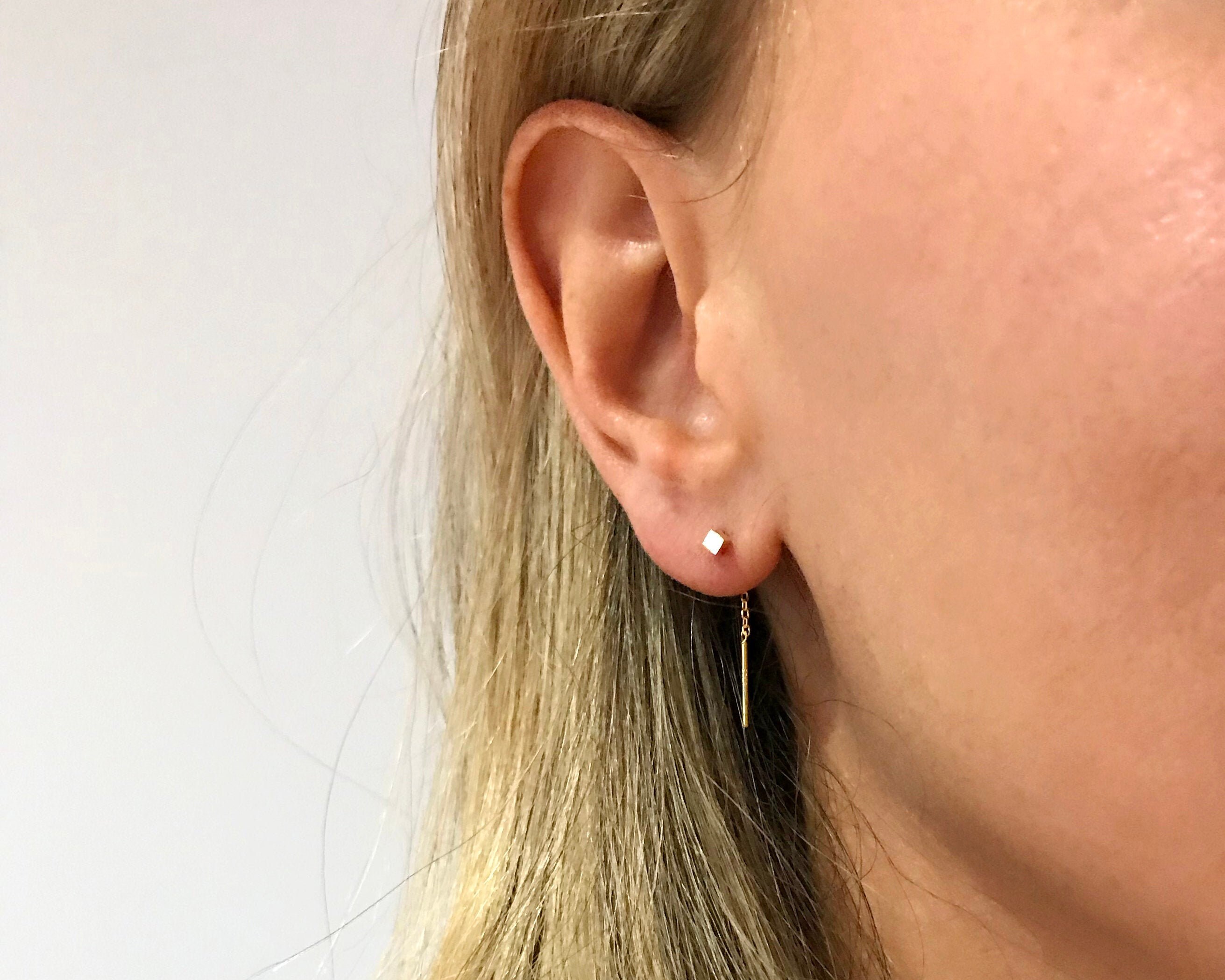 Cube Threader Dangle Earrings • bar ear threader • threader earring • dangle earring • minimalist earring