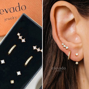 CZ Everyday Ear Stack Set • gift for her • bridesmaid gift • mothers day gift • gold hoop earrings • minimalist earrings • elevado