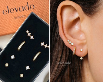 CZ Everyday Ear Stack Set • gift for her • bridesmaid gift • mothers day gift • gold hoop earrings • minimalist earrings • elevado