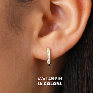 NEW ‣ Paved Diamond Baguette Hoop Earrings • baguette hoops • gold hoop earrings • delicate paved earrings • minimalist hoops
