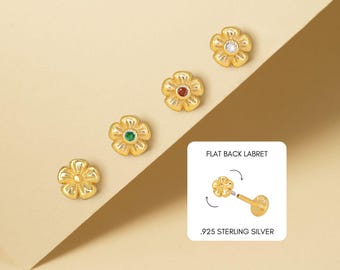 18G/16G Gold Daisy Cartilage Stud Earring: Sterling Silver Tragus Helix Jewelry
