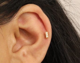 18G Dainty Bar Cartilage Gold Stud Earrings • emerald tragus earrings • sapphire conch earrings • cartilage stud • bar stud • helix stud