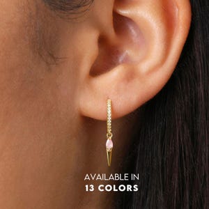 Pink Tourmaline Spike Charm Paved Hoop Earrings • birthstone earrings • gold hoop earrings • silver earrings • elevado jewelry