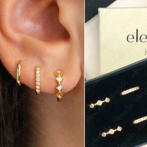 Bezel Huggie Hoop Gift Set • Dainty Bezel Hoop Earrings • earring set • gift ready • gift for her • gift for mom • gift set