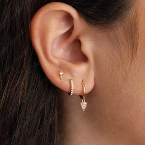 Diamond Spike Charm Hoop Earring Set • gift for her • Diamond gift • minimalist dainty earrings • April Diamond birthstone