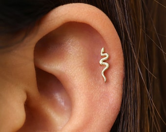 18G/16G Tiny Serpent Cartilage Gold Stud Earrings • snake tragus  • snake conch earrings • cartilage stud • tiny helix snake studs