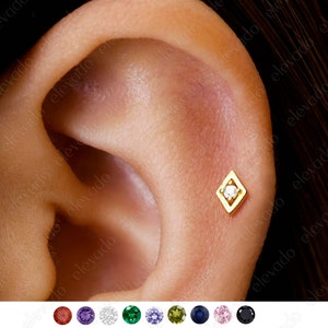 Pierre de naissance 18G/16G Cartilage labret à dos plat • boucles d'oreilles conques • petits clous en diamant • clou en cartilage • clou en hélice • clou en tragus labret