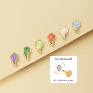 18G/16G Tiny Fire Opal Comma Flat Back Labret • tragus stud • helix piercing • cartilage earring • minimalist jewelry