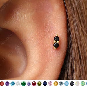 18G/16G Black Onyx Twin Flat Back Labret • dainty delicate earrings • elevado jewelry • tragus stud • cartilage earring