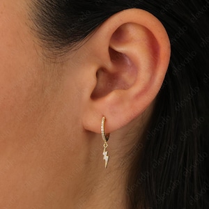 Lightning Bolt Hoop Earrings • lightning bolt earrings • dainty hoops • dainty earrings • hoops with lightning charm • tiny hoop earrings