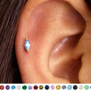 18G/16G aquamarijn sierlijke labret met platte achterkant • tragusstekker • helixpiercing • kraakbeenoorbel • minimalistische sieraden