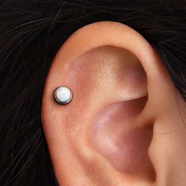 18G/16G Gunmetal Black Opal Flat Back Labret • tragus stud • helix piercing • cartilage earring • minimalist jewelry