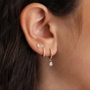 Diamond Teardrop Hoop Earring Set • gift for her • diamond hoops • minimalist dainty earrings • valentines day gift • personalized jewelry