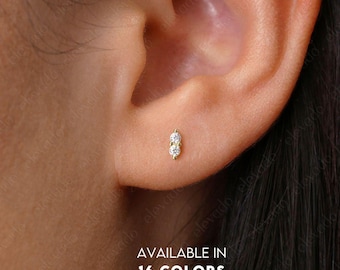 Gold Twin CZ Stud Earrings • Dainty Minimalist Jewelry