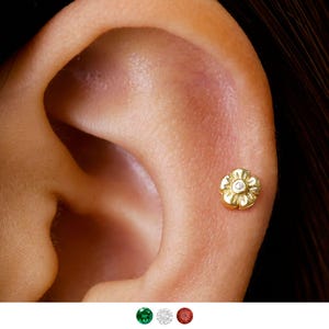 Boucles d'oreilles en or 18G/16G avec cartilage fleur cartilage marguerite • clou tragus • boucles d'oreilles conque fleur • clou cartilage hélice • labret à dos plat