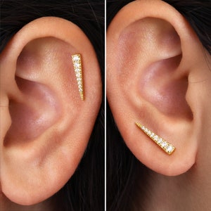 Paved Diamond Climber Earrings • Paved Threader Earrings • Dagger Earrings • Spike Edgy Earrings • Minimalist Jewelry