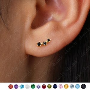 Black Onyx Tiny Climber Stud Earrings • black dainty earrings • gold studs • small stud earrings • minimalist earrings • silver studs