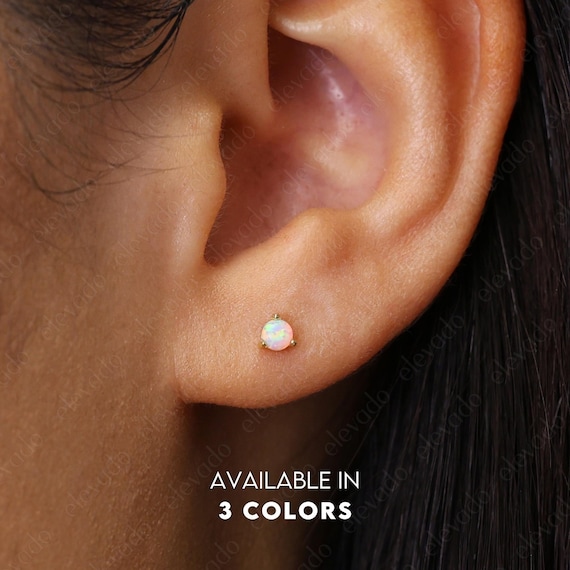 Tiny Opal Stud Earrings • Dainty Earrings • Opal Gold Studs