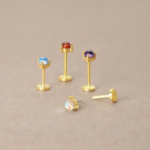 20G/18G/16G Polished Sphere Birthstone Threadless Push Pin Labret Birthstone Stud • Threadless Flat Back Earrings • Cartilage Earring