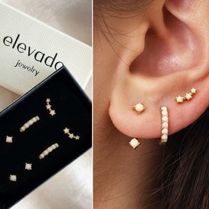 Ensemble de boucles d'oreilles en opale délicate • cadeau pour elle • cadeau de demoiselle d'honneur • cadeau de fête des mères • créoles en or • boucles d'oreilles minimalistes • boucle d'oreille opale