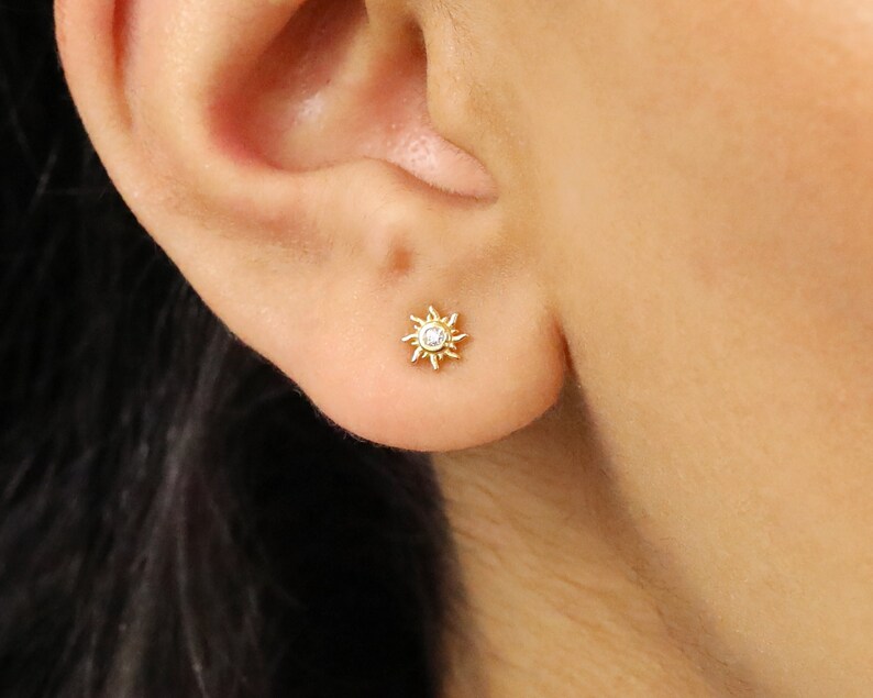 Sun Studs Dainty Earrings Sun Stud Earrings Gold Sun Etsy