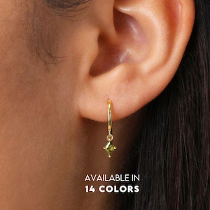 NEW ‣ Diamond Birthstone Dangle Hoop Earrings • birthstone hoops • gold hoop earrings • delicate birthstone earrings • minimalist hoops