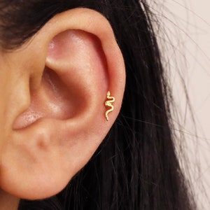 18G/16G Tiny Snake Cartilage Gold Stud Earrings • tragus  • snake conch earrings • serpent cartilage• tiny snake studs • helix stud