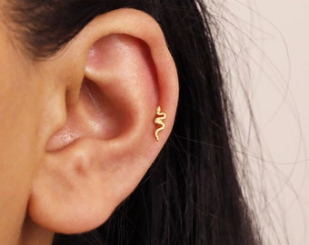 18G/16G Tiny Snake Cartilage Gold Stud Earrings • tragus  • snake conch earrings • serpent cartilage• tiny snake studs • helix stud