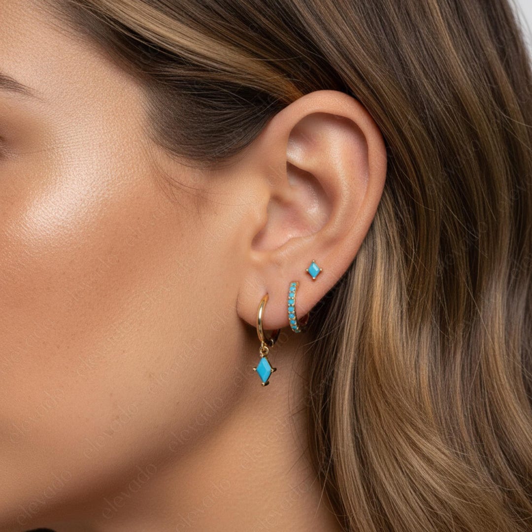 Large Turquoise Hoop Earrings in 14kt Yellow Gold. 1 7/8 Large Turquoise Hoop Earrings in 14kt Yellow Gold. 1 7/8