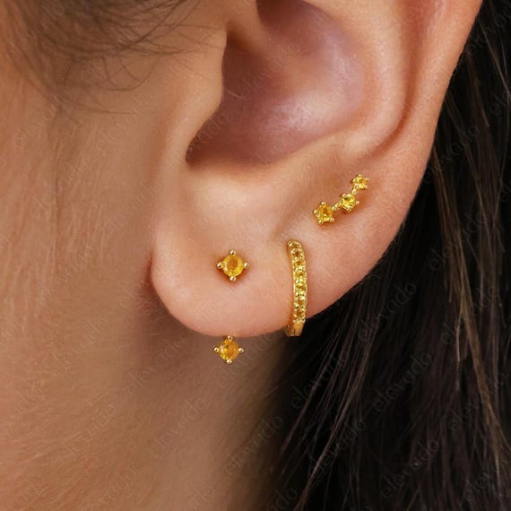 Topaz Birthstone Earring Gift Set • Personalized Earring Gift Stack Set •  personalized gifts • minimalist earrings • elevado jewelry