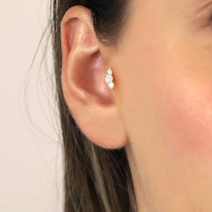 Anygolds 14K Real Solid Gold Climber Stud Earrings Cartilage Daith Helix Tragus Skinny Horizontal Ball Line Bar Stick Ear Post Stud Piercing Earring