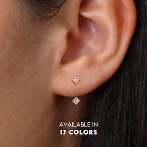 Pink Tourmaline Tiny Stud Earring • Front Back Earring • October Birthstone • Small Stud Earrings • Gifts for Her