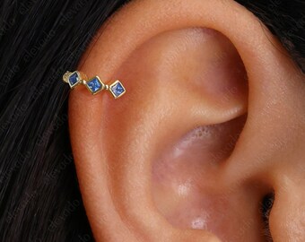 Emerald Birthstone Bezel Helix Hoop Earring • Bezel Stone