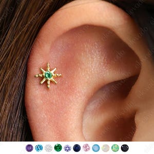 18G/16G Emerald Star Flat Back Labret Stud • Cartilage Earring • Tragus Stud • Helix Piercing • Nose Piercing • Elevado Jewelry