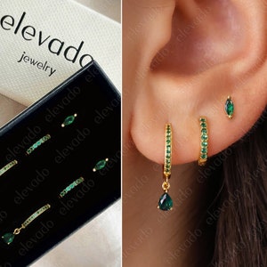 Emerald Teardrop Hoop Earring Set • gift for her • emerald gift • minimalist dainty earrings • valentines day gift • personalized jewelry