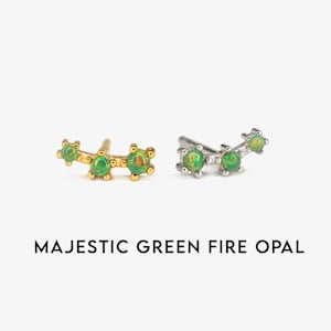 Green Fire Opal Tiny Climber Stud Earrings • CZ dainty earrings • gold studs • small stud earrings • minimalist earrings • silver studs