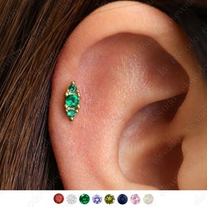 18G/16G Emerald Bouquet Cartilage Gold Stud Earrings • tragus stud  • conch earrings • cartilage helix stud • flat back labret stud