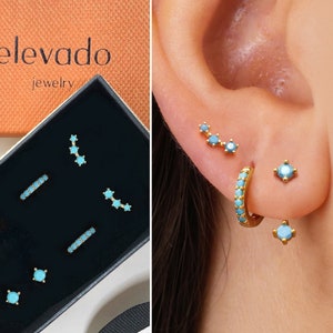 Turquoise Everyday Ear Stack Set • gift for her • bridesmaid gift • mothers day gift • gold hoop earrings • minimalist earrings • elevado