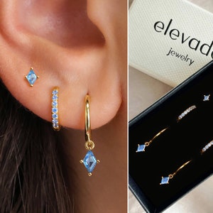 Classic Aquamarine Huggie Hoop Gift Set • Dainty Hoop Earrings • earring set • gift ready • gift for her • gift for mom • gift set