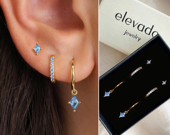 Classic Aquamarine Huggie Hoop Gift Set • Dainty Hoop Earrings • earring set • gift ready • gift for her • gift for mom • gift set
