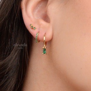 Emerald Dangle Earring Gift Set Birthstone Earrings Huggie Hoop Earrings earring set gift for her gift for mom gift set image 4
