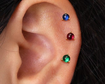 Diamday 16Pezzia Piercing Orecchio, Set Orecchini Donna Oro Argento, Acciaio Inossidabile Orecchini Con Retro Piatto Helix Cartilagine Trago Conch Piercing Ipoallergenica per Fori Multipli