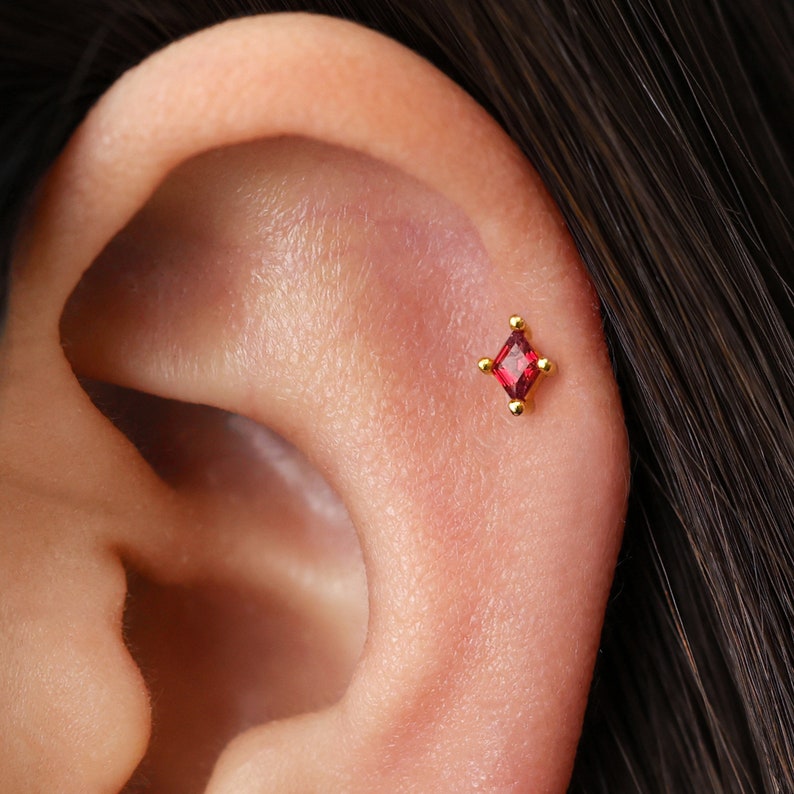 18G/16G Sapphire Diamond Cartilage Flat Back Labret conch earrings tiny studs cartilage stud helix stud tragus stud image 4