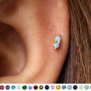 18 G/16G Turquoise labret met dubbele platte achterkant • sierlijke delicate oorbellen • elevado-sieraden • tragusknop • kraakbeenoorbel