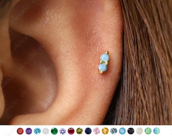 Türkis Labret (flacher Rücken) • Sterling Silber Tragus Stud (18G / 16G)