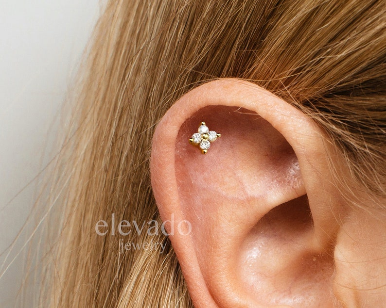 20G Bloem Kraakbeen Gouden Stud Oorbellen schelp oorbellen kleine stud oorbellen kraakbeen stud helix stud tragus studs schroef terug afbeelding 1